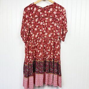 Knox Rose Floral Dress Size Medium Short Sleeve Ruffles Pink Multicolor Peasant